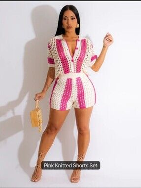 Light Pink & Fuchsia Striped Open-Knit Cardigan